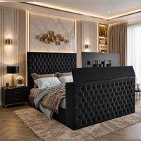 KDMD Angram Upholstered Soft Velvet Black TV Bed Frame | Size: Small Double