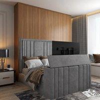 KDMD Artlebeck Upholstered Soft Velvet Grey Tv Bespoke Bed Frame | Size: Double