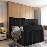 KDMD Artlebeck Upholstered Soft Velvet Black Tv Bespoke Bed Frame | Size: Double
