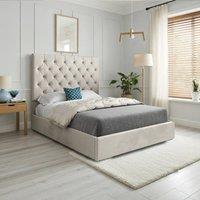 KDMD Fetcham Upholstered Beige Soft Velvet Designer Bed Frame in Cream | Size: Super King