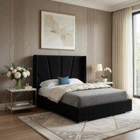 KDMD Glapthorn Wide Curved Black Soft Velvet Designer Bed Frame | Size: King