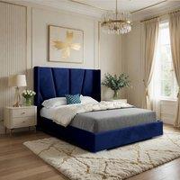 KDMD Glapthorn Wide Curved Blue Soft Velvet Designer Bed Frame | Size: King