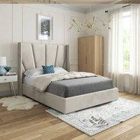 KDMD Glapthorn Wide Curved Beige Soft Velvet Designer Bed Frame in Cream | Size: King
