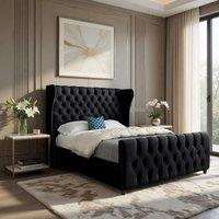 KDMD Kettering Straight Upholstered Black Soft Velvet Designer Bed Frame | Size: Double