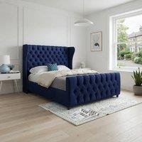 KDMD Kettering Straight Upholstered Blue Soft Velvet Designer Bed Frame | Size: Double