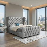 KDMD Kettering Straight Upholstered Grey Soft Velvet Designer Bed Frame | Size: Double