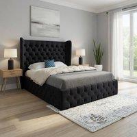 KDMD Lawford Wide Winged Upholstered Black Soft Velvet Designer Bed Frame | Size: Double