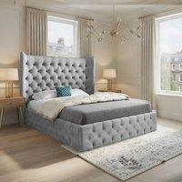 KDMD Lawford Wide Winged Upholstered Grey Soft Velvet Designer Bed Frame | Size: Double