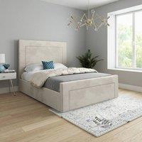 KDMD Lutterworth Upholstered Beige Soft Velvet Designer Bed Frame in Cream | Size: Double