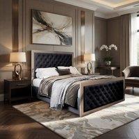 KDMD Mawdesley Upholstered Soft Velvet Black Metal Designer Bed Frame | Size: King