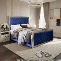 KDMD Mawdesley Upholstered Soft Velvet Blue Metal Designer Bed Frame | Size: King