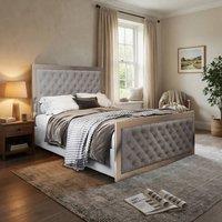 KDMD Mawdesley Upholstered Soft Velvet Grey Metal Designer Bed Frame | Size: King
