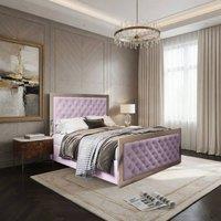KDMD Mawdesley Upholstered Soft Velvet Pink Metal Designer Bed Frame | Size: King