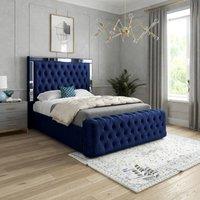 KDMD Redesdale Mirror Upholstered Blue Soft Velvet Designer Bed Frame | Size: Small Double