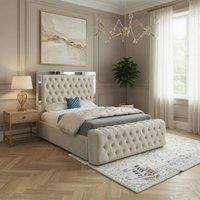 KDMD Redesdale Mirror Upholstered Beige Soft Velvet Designer Bed Frame in Cream | Size: Small Double