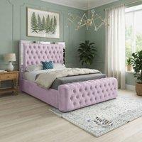 KDMD Redesdale Mirror Upholstered Pink Soft Velvet Designer Bed Frame | Size: Small Double