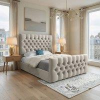 KDMD Rothwell Upholstered Beige Soft Velvet Designer Bed Frame in Cream | Size: Double