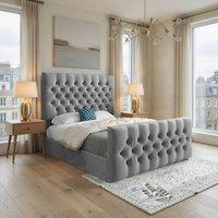 KDMD Rothwell Upholstered Grey Soft Velvet Designer Bed Frame | Size: Double