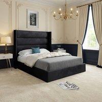 KDMD Shipbourne Winged Upholstered Black Soft Velvet Designer Bed Frame | Size: Double
