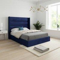 KDMD Shipbourne Winged Upholstered Blue Soft Velvet Designer Bed Frame | Size: King