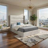 KDMD Shipbourne Winged Upholstered Beige Soft Velvet Designer Bed Frame in Cream | Size: King