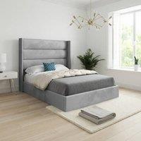 KDMD Shipbourne Winged Upholstered Grey Soft Velvet Designer Bed Frame | Size: Double