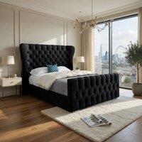 KDMD Silverdale Wide Curved Black Soft Velvet Designer Bed Frame | Size: Double