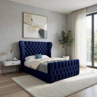 KDMD Silverdale Wide Curved Blue Soft Velvet Designer Bed Frame | Size: Super King
