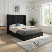 KDMD Sproatley Winged Upholstered Black Soft Velvet Designer Bed Frame | Size: King