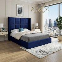 KDMD Sproatley Winged Upholstered Blue Soft Velvet Designer Bed Frame | Size: King