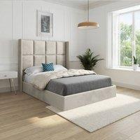 KDMD Sproatley Winged Upholstered Beige Soft Velvet Designer Bed Frame in Cream | Size: King