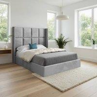 KDMD Sproatley Winged Upholstered Grey Soft Velvet Designer Bed Frame | Size: King