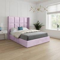 KDMD Sproatley Winged Upholstered Pink Soft Velvet Designer Bed Frame | Size: King