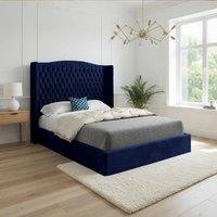 KDMD Stockcross Winged Upholstered Blue Soft Velvet Designer Bed Frame | Size: Super King