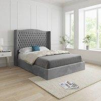 KDMD Stockcross Winged Upholstered Grey Soft Velvet Designer Bed Frame | Size: Super King