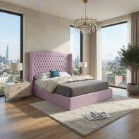 KDMD Stockcross Winged Upholstered Pink Soft Velvet Designer Bed Frame | Size: Super King