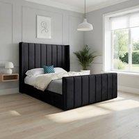 KDMD Stretton Winged Upholstered Black Soft Velvet Designer Bed Frame | Size: Small Double