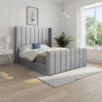 KDMD Stretton Winged Upholstered Grey Soft Velvet Designer Bed Frame | Size: Small Double