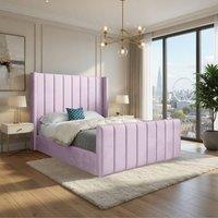 KDMD Stretton Winged Upholstered Pink Soft Velvet Designer Bed Frame | Size: Small Double