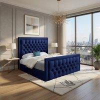 KDMD Swanscombe Upholstered Blue Soft Velvet Designer Bed Frame | Size: King