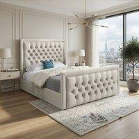 KDMD Swanscombe Upholstered Beige Soft Velvet Designer Bed Frame in Cream | Size: King