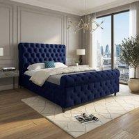 KDMD Tickencote Sleigh Upholstered Blue Soft Velvet Designer Bed Frame | Size: Small Double