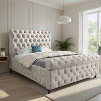 KDMD Tickencote Sleigh Upholstered Beige Soft Velvet Designer Bed Frame in Cream | Size: Double
