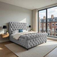 KDMD Tickencote Sleigh Upholstered Grey Soft Velvet Designer Bed Frame | Size: Double