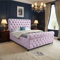 KDMD Tickencote Sleigh Upholstered Pink Soft Velvet Designer Bed Frame | Size: Double