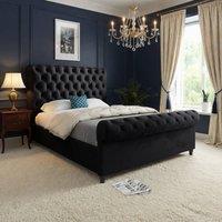 KDMD Tittleshall Sleigh Upholstered Black Soft Velvet Designer Bed Frame | Size: Double