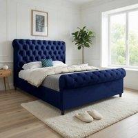 KDMD Tittleshall Sleigh Upholstered Blue Soft Velvet Designer Bed Frame | Size: Small Double