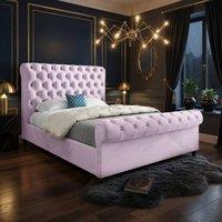 KDMD Tittleshall Sleigh Upholstered Pink Soft Velvet Designer Bed Frame | Size: Small Double