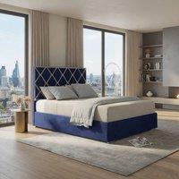 KDMD Tredington Upholstered Soft Velvet Blue Metal Designer Bed Frame | Size: Super King