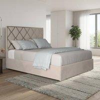 KDMD Tredington Upholstered Soft Velvet Beige Metal Designer Bed Frame in Cream | Size: Super King